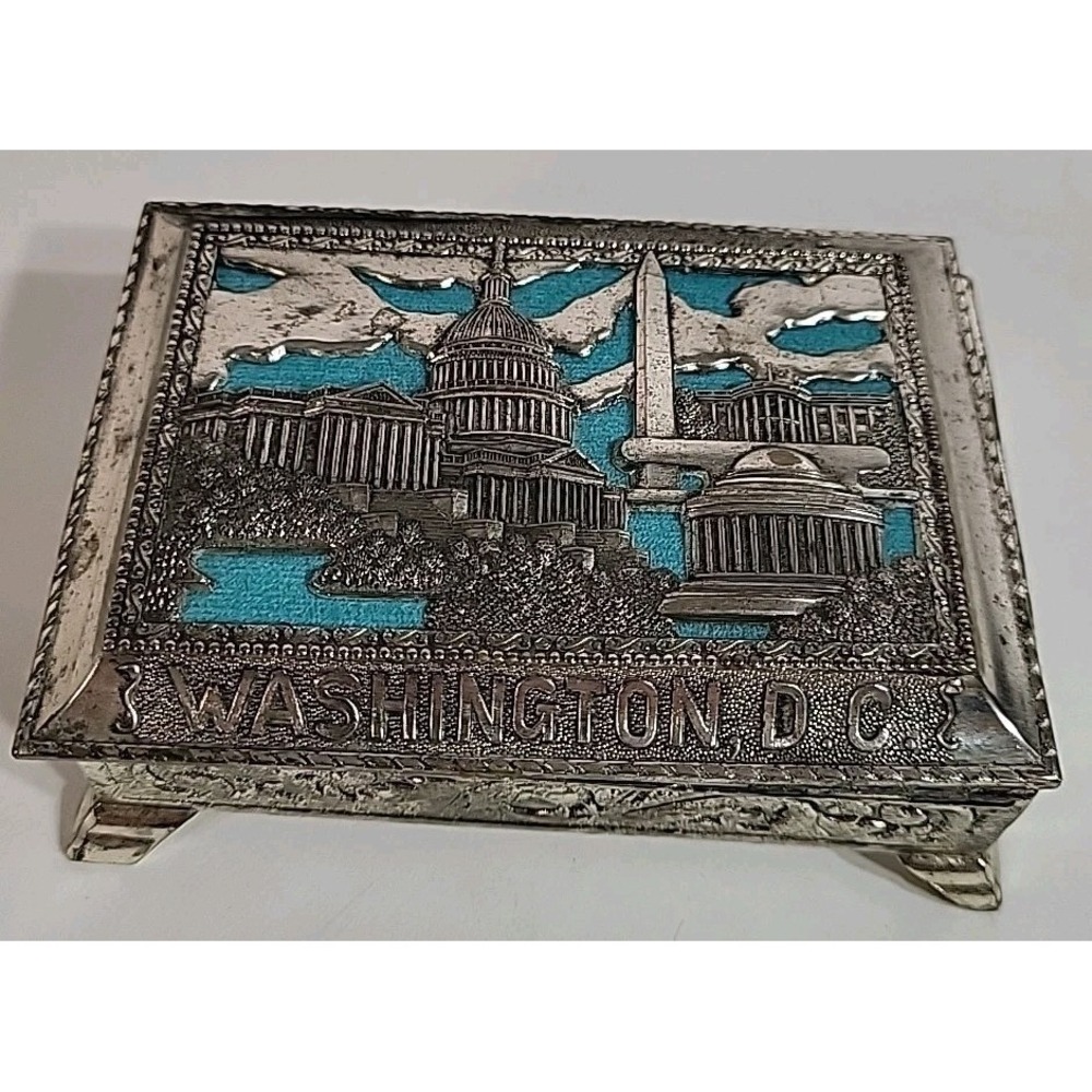 Vintage Travel Souvenir Metal Jewelry Trinket Box Washington DC Capital